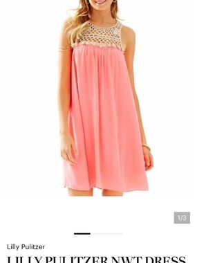 Lilly Pulitzer Coral Pink Crochet Yoke Mini Dress